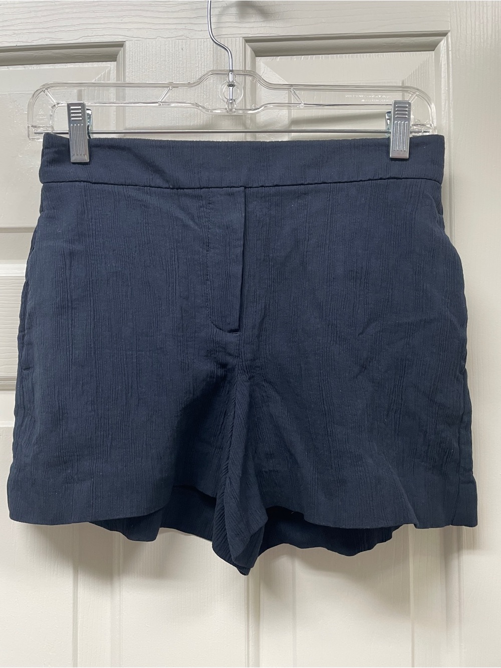 Reiss, Lana-Plisse Navy Textured High-Waist Pull-On Shorts, Size 0